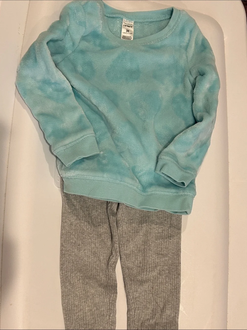 Carter's Light Turquoise Fleece Heart Sweatshirt and Gray Knit Leggings